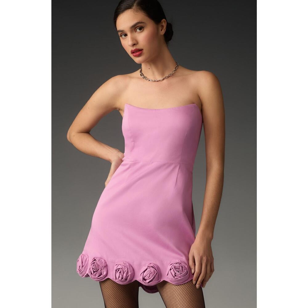 Anthropologie Maeve Strapless Rosette-Trim Mini Dress 3D Flower X-Large NWOT